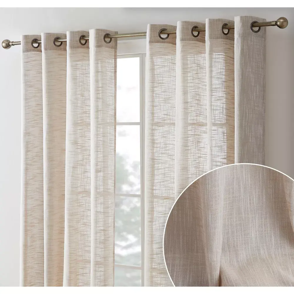HLC.ME Madison Faux Linen Textured Thicker Sheers Privacy Light Filtering Window Grommet Curtains Drapery Panels Set of 2 - Beige 54 W x 96 L