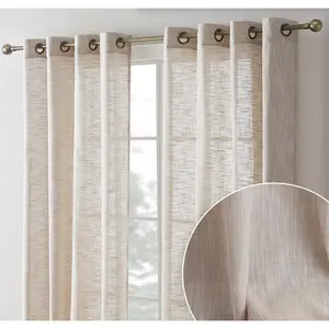 HLC.ME Madison Faux Linen Textured Thicker Sheers Privacy Light Filtering Window Grommet Curtains Drapery Panels, Set of 2 - Beige, 54 W x 96 L