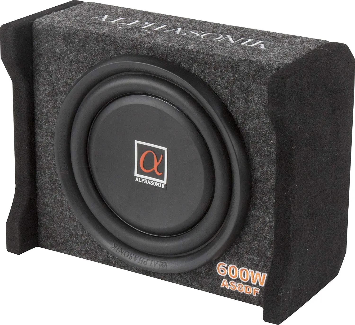 Alphasonik AS8DF 8 inch 600 Watts 4-Ohm Down Fire Shallow Mount Flat Enclosed Sub woofer for Tight Spaces in Cars and Trucks, Slim Thin Loaded Subwoofer Air Tight Sealed Bass Enclosure