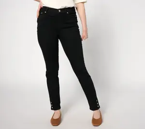 Denim & Co. Easy Stretch Regular Slim Leg Jean  with Button Detail