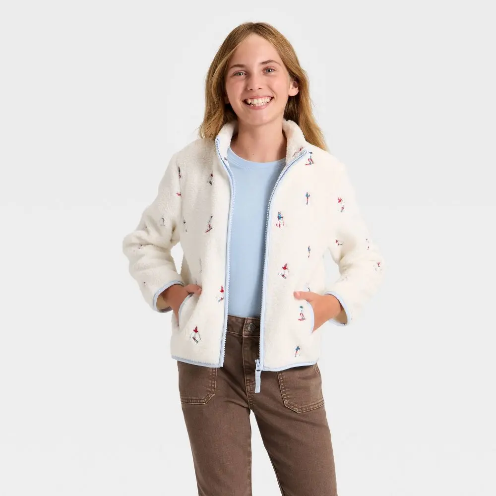 Girls' Faux Shearling Zip-Up Jacket - Cat & Jack Girls' Faux Shearling Zip-Up Jacket - Cat & Jack