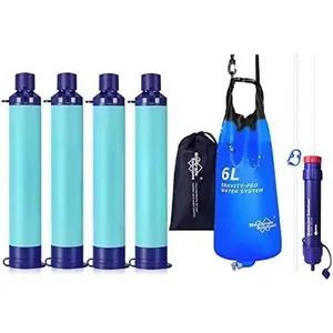 Upgrade 5 Stage Water Filter Straw 4 Pack and Gravity Water Filter Pro 6L, 0.1-Micron Versatile Water Purifier  Gear and Equipment for Group Camping