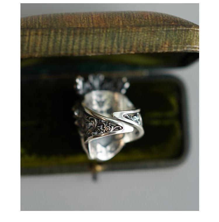 Vintage Gothic Dual Face Crown Open Ring Human Duality Aesthetic Silver Jewelry