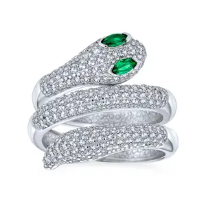 CZ Micro Pave Stackable Bypass Wrap Statement Snake Ring Sterling Sliver