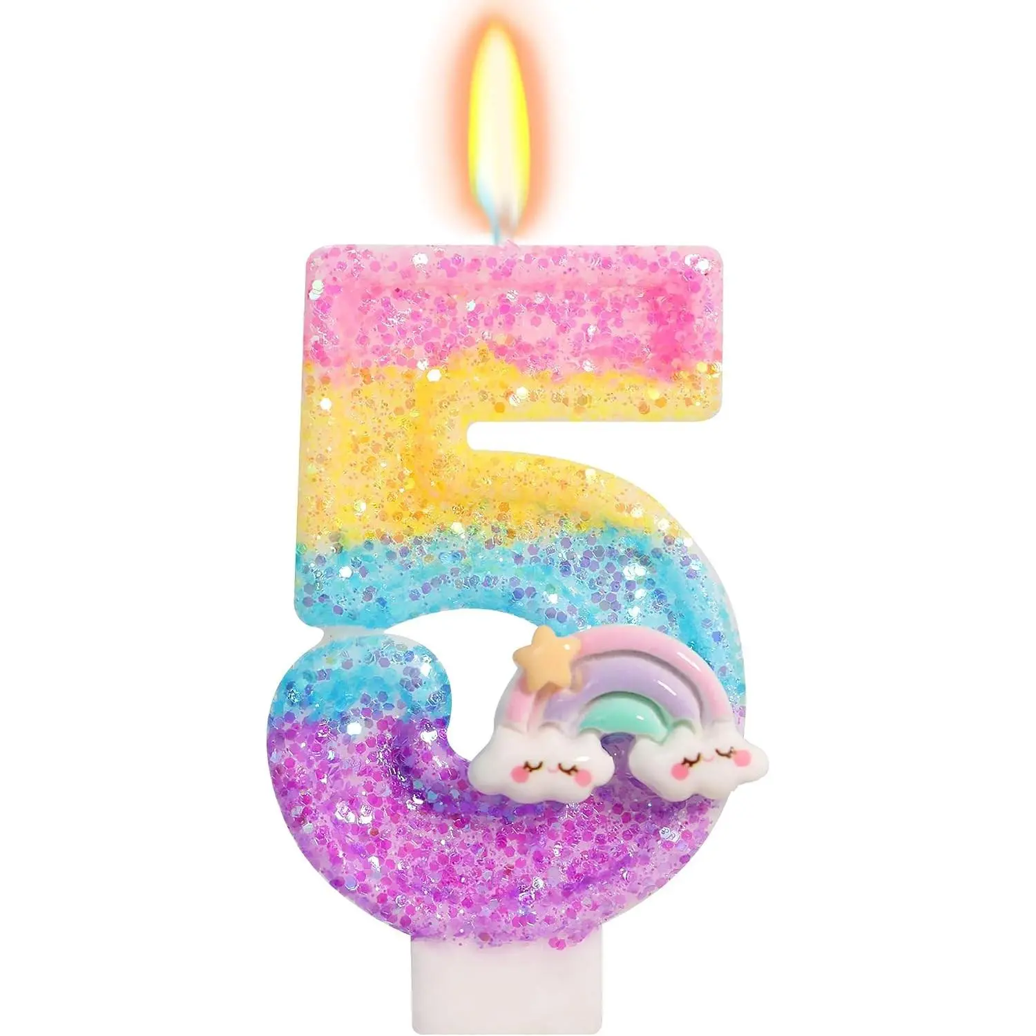 Rainbow Candles for Cakes, Number 5 Candle Rainbow Cake Topper for 5th Birthday Decorations Girl