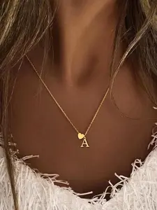 Women's Initial Heart Necklace A-Z Pendant, Gold Heart and Initial Necklace Cute and Elegant Anniversary Jewelry Gift, Stylish Personalized Unique Chain, Gift for Her, Graduation Gift, Birthday Jewelry Gift, Charms Necklace