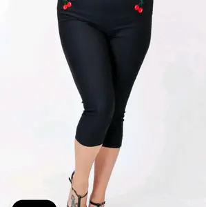 Black Pin Up High Waist Capri Pants - Embroidered Cherries