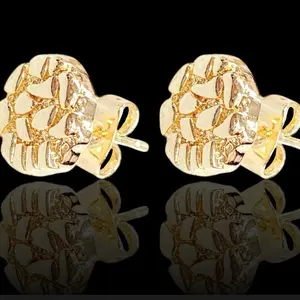 GOLD FILLED ORO LAMINADO CIRCLE NUGGET STUD EARRINGS 10mm