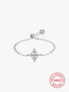 925 Sterling Silver Fashion Zircon Chain Adjustable Ring, Wedding Engagement Jewelry for Women, Trendy All-match & Exquisite Jewelry for Birthday Gift, Wedding Promise Rings