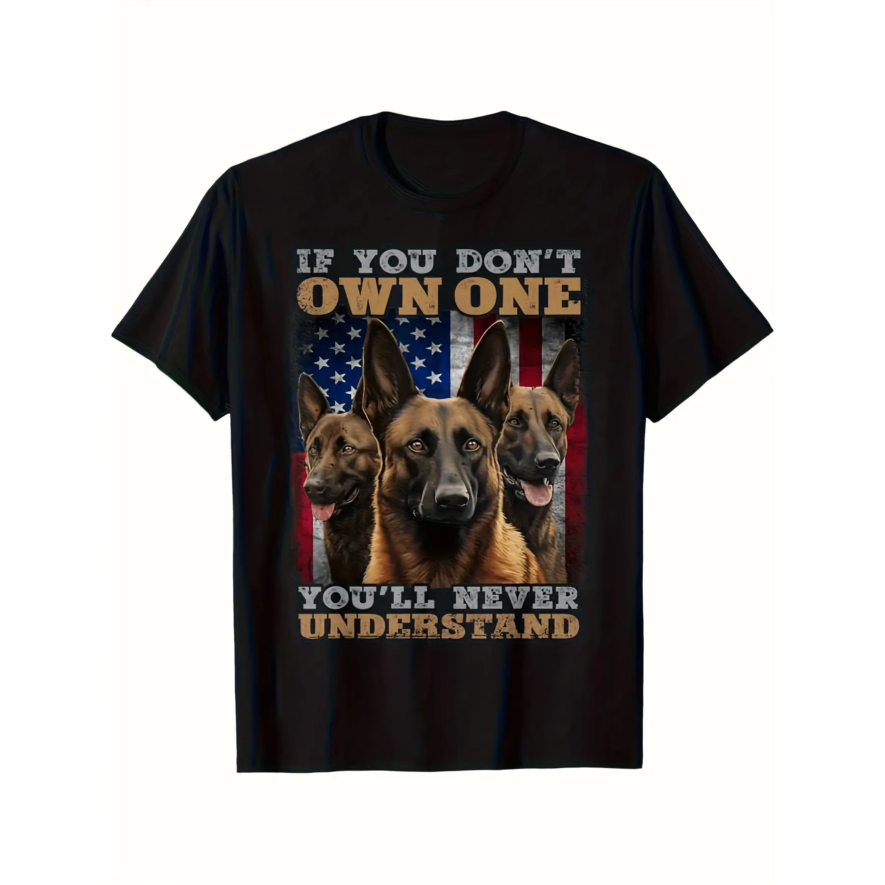 Malinois Dog Print T-Shirt for Men and Women - 100 unisex soft cotton short sleeve t shirt, vintage graphic casual tee for men women teens, perfect birthday holiday gift for camping travel gym daily street  wear