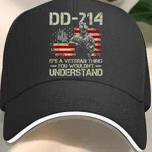 Soldier with American Flag And DD-214 Text on It 7E123Baseball Cap with Sandwich-Style