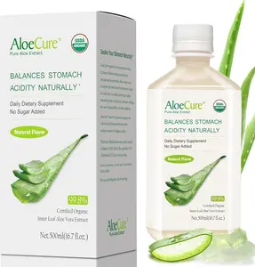 AloeCure USDA Organic Aloe Vera Juice Made Within 12 Hrs of Harvest - Pure Aloe Juice Natural Digestive Supplement to Support Digestion, Immune System and Balanced Stomach Acidity, 500ml Bottle