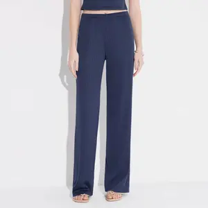 Women's Mid-Rise Textured Ribbed Slim Leg Pull-On Pants - Wild Fable Navy Blue XXL