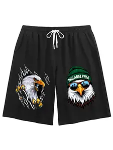Men's Philadelphia Eagle Graphic Casual Shorts, Summer Cotton Blend Drawstring Sweat Shorts with Pockets for Gym, Beach & Daily Wear