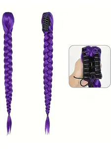 Long Synthetic Fiber Braided Wig with Clip-In Ponytail, Perfect for Role Play Halloween Christmas, Party Style Hair Accessory