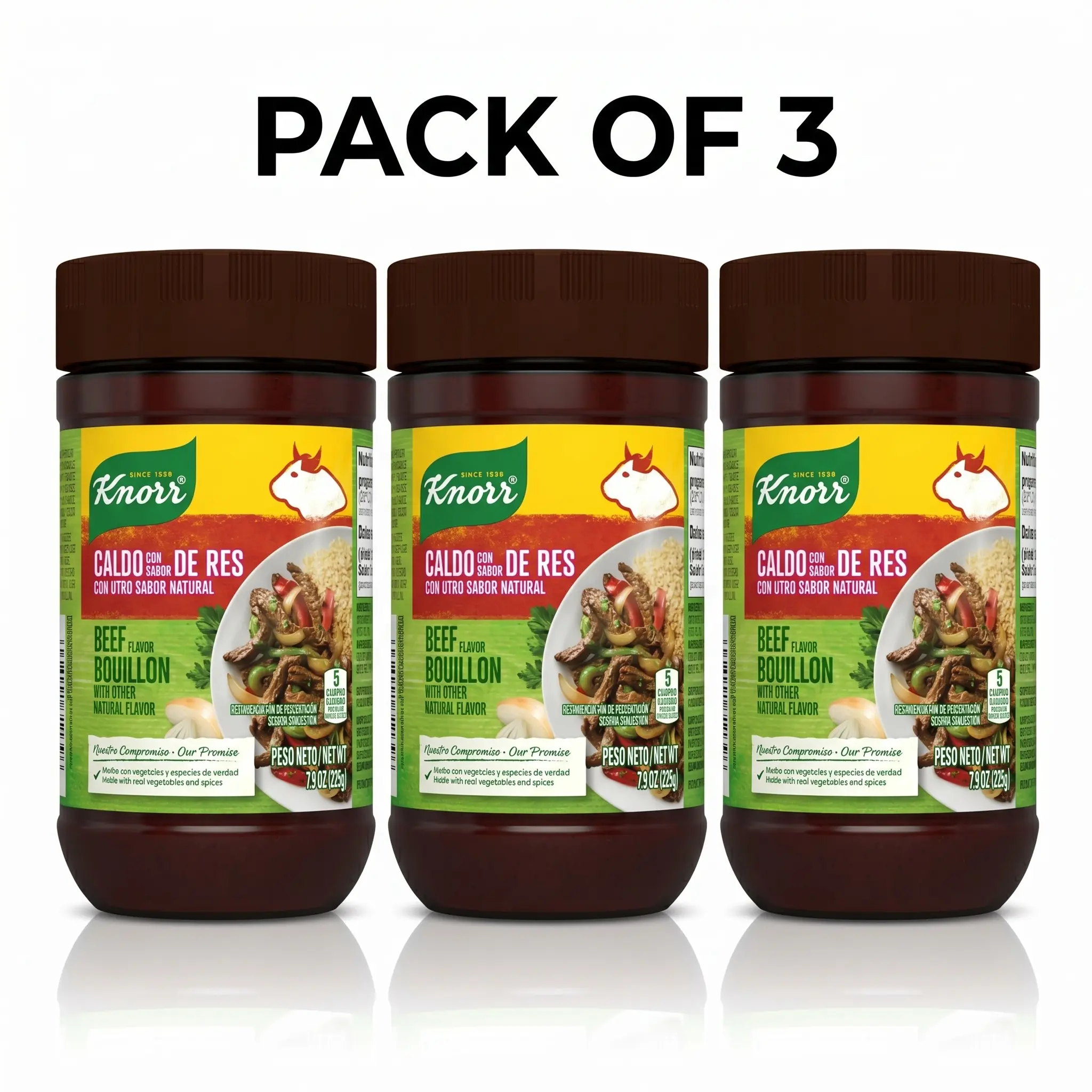 (3 PACK) Knorr Shelf Stable Paste Beef Bouillon – 7.9 oz Jars, Savory Cooking Base for Soups, Rice, Stews, Sauces & Recipes