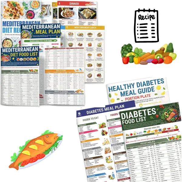 set 3 Mediterranean + set 3 Diabetes Food Guide 