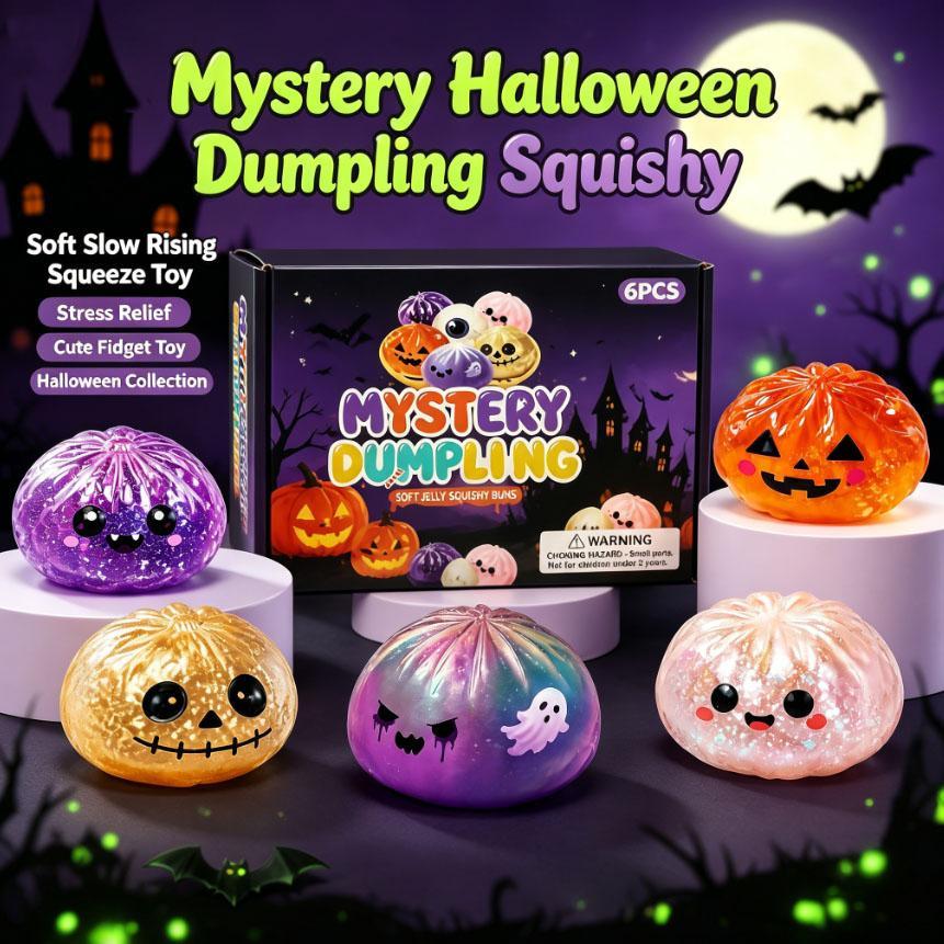 Halloween Ghost Dumpling Glitter Squeeze Toy Set, Spooky Stress Relief Squishy Fidget Toys, Portable Hand Decompression Toy, Halloween Party Favors Trick Treat Bag Fillers Holiday Gifts