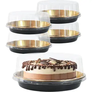 5Pack 10inch Round Clear & Gold Cake Carriers for Transport, Plastic Cake Containers with Dome Lids and Cake Boards, Clear Bundt Cake Boxes