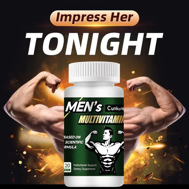 Cunkore Advanced Men's Multivitamin: Formula Backed by Science with Vitamins C, B1, B2, Zinc, Magnesium, Folate – 20 Tablets for Exercise Support, Hormone Regulation, and Power Building