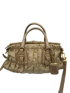 Pre-owned PRADA Vintage Gathered Nylon & Leather Tote with Detachable Strap/WJ04127330/7330