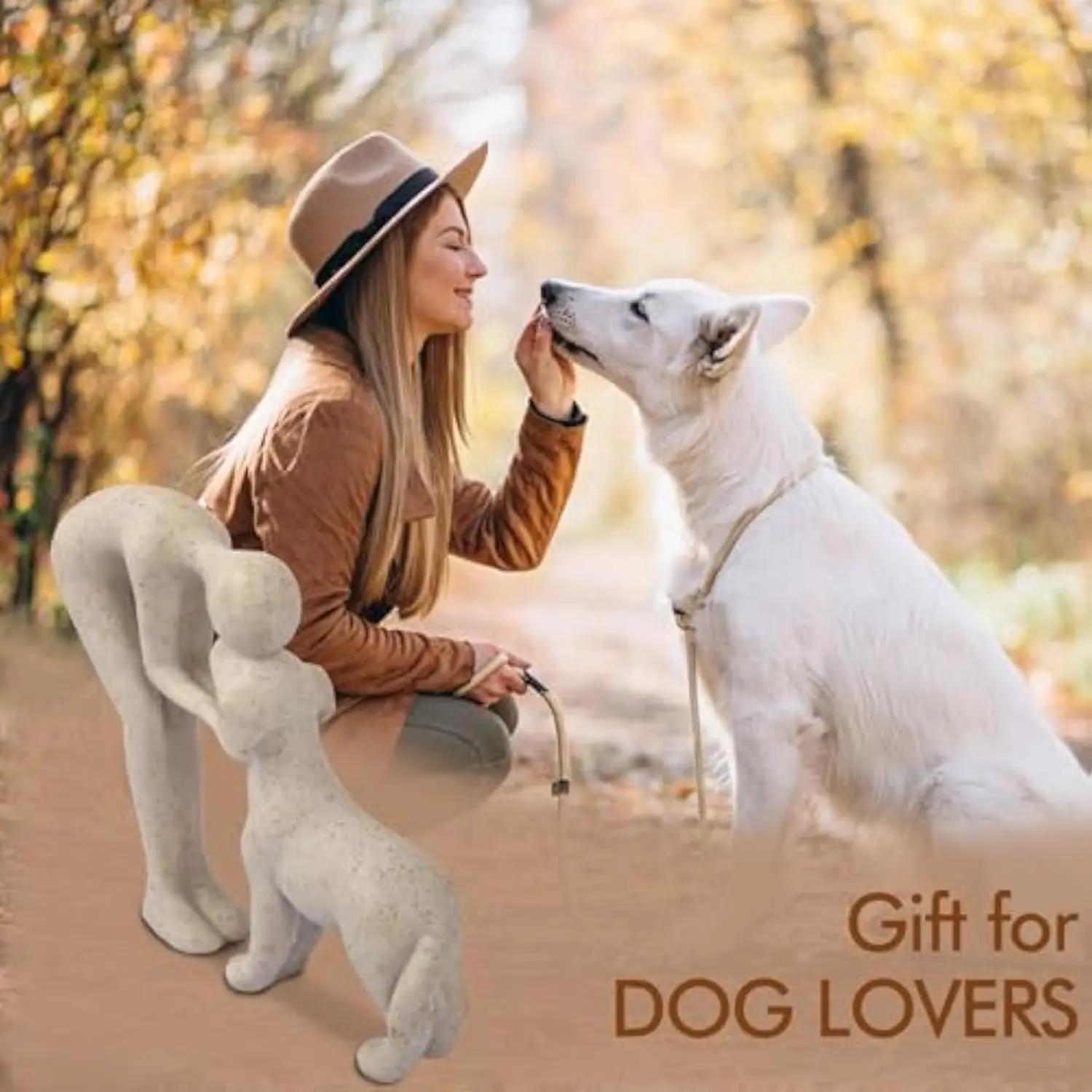 Modern human–dog bond sculpture, heartfelt pet memorial gift, handcrafted wooden-style decor, aesthetic minimalist statue, meaningful office desk display, anniversary decor for dog lovers