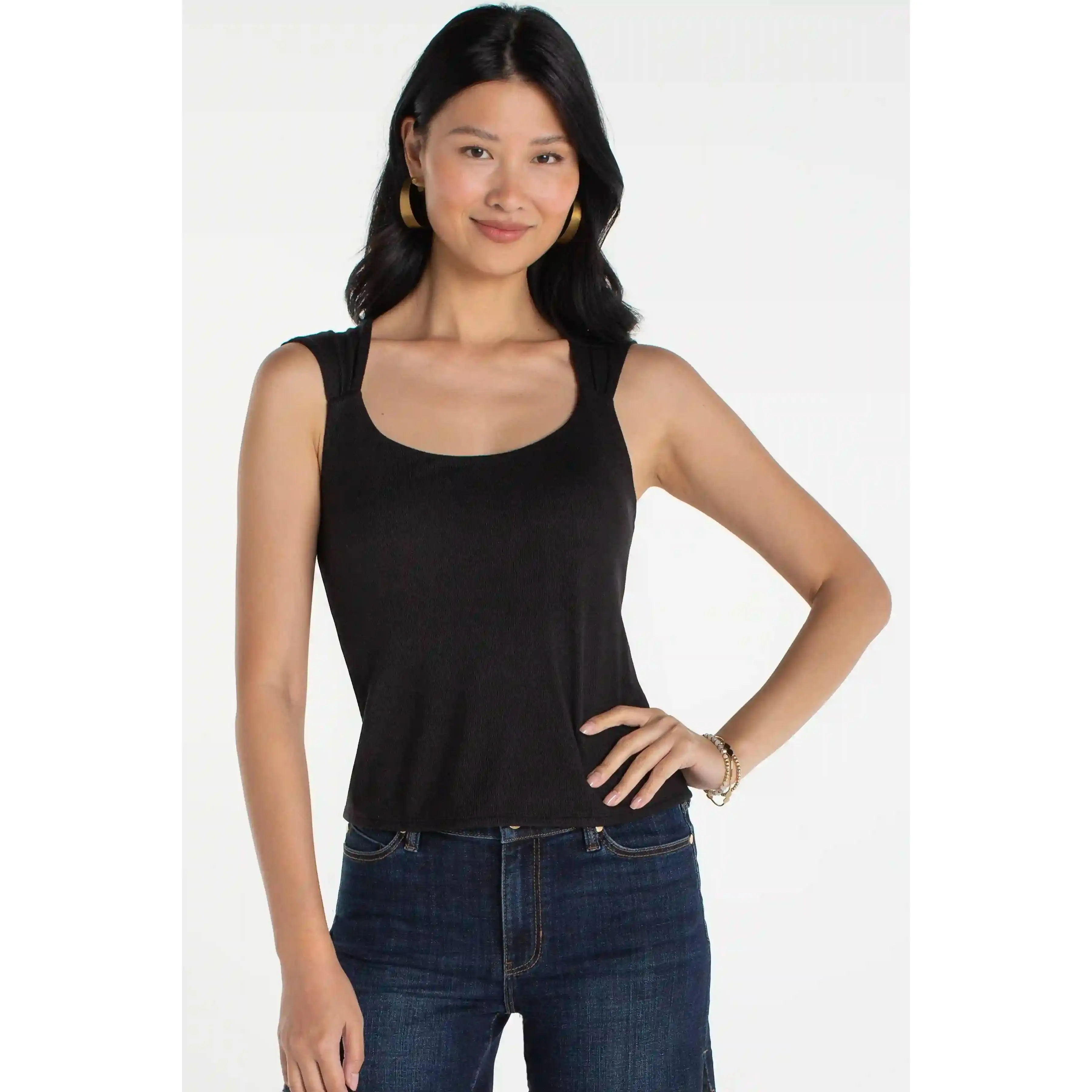 Liverpool Sleeveless Built-in-Bra Black Top