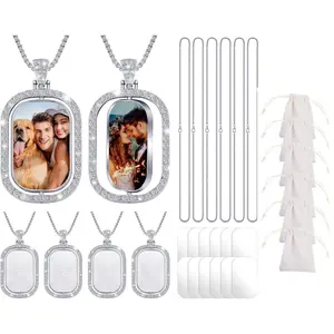 30 Pack Silver Sublimation Rhinestone Trays Pendant Set Including 6 Double Sided Blank Rhinestone Bezel Trays 6 Thick Chains 6 Storage Bags with 12 Sublimation Discs for Making - Home Improvement.