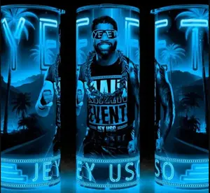 Glow in the Dark Jey Uso Yeet Wrestling Cup Mug Tumbler 20oz Stainless Steel Tumbler with Slide Closure Lid, Reusable Plastic Straw, Handmade Design - Drinkware