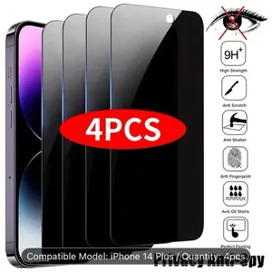 PrivacyMystery [Privacy Screen Protector] 4PCS Tempered Glass 9H+ Anti-Scratch Anti-Fingerprint for iPhone 14 Plus & More Models