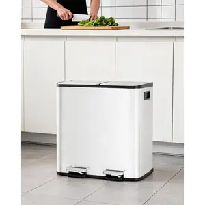 Dual Compartment Kitchen Trash Can – 30L Stainless Steel Recycling Bin with Soft Close