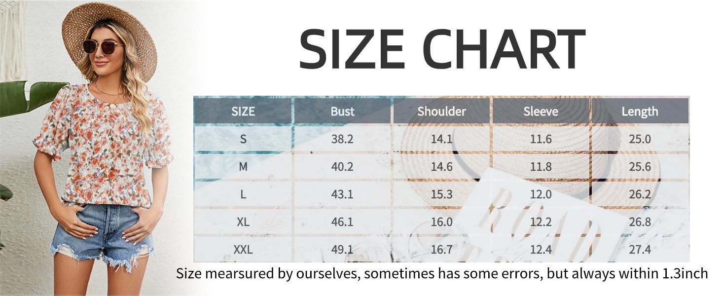 Womens Blouses Dressy Casual Floral Print Crewneck Smocked Puff Short Sleeve Shirts Summertok Comfort Spring Outdoorfun