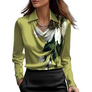 Women's Silk Satin Cowl Neck Blouse, Elegant Long Sleeve Work Shirt, Dressy Business Casual Top for Office