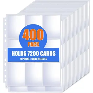400 Pack 9 Pocket Card Sleeves Binder Sheets, Trading Card Sleeves for 3 Ring Binder, Holds 7200 Cards, Card Holder Binder Pages Protectors Fit for MTG, TCG, Baseball, Football, , Business Cards