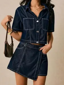 Denim 2-Piece Button-Up Top & Skort Set