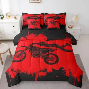 Dirt Bike Comforter Set,7 Pieces,Motocross Rider Bed in A Bag for Bedroom,Motorcycle Game Bedding Set with Comforters,Sheets,Pillowcases Motorbike Extreme Sport Bedroom Decor