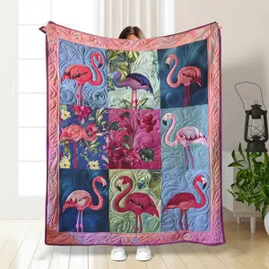 Vintage Flamingo Pattern Throw Blanket, 1 Count Soft Air-conditioned Room Throw, Lightweight Warm Nap Blanket for Home & Office, Floral Print Blanket