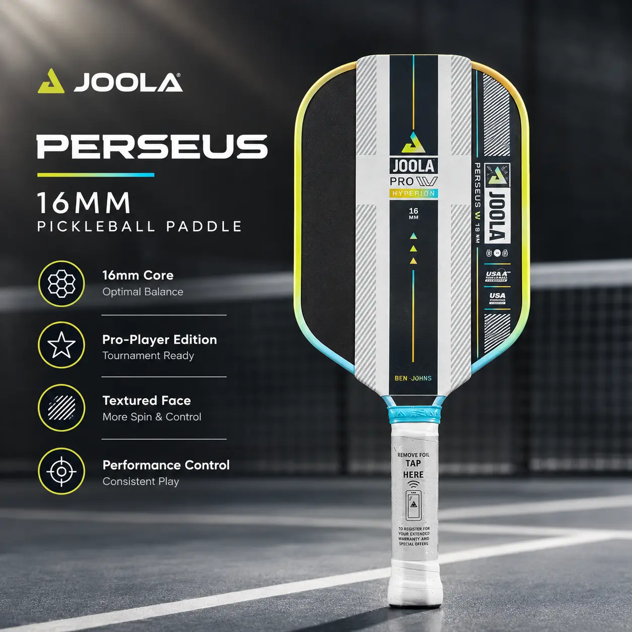 JOOLA Ben Johns Perseus Pro IV 16mm - Pickleball Paddle Sports Gift for Adults Birthday Holiday