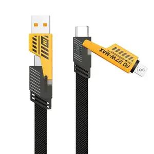 4-in-1 USB-C Cable, PD 65W Fast Charging Cable & Data Sync, Flat Braided Charger Cord with Type C/USB A Compatible for Laptop iPhone iPad MacBook Samsung, Electronic, Type C Lightning1