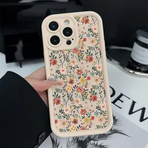 Spring Wild Flower Pattern TPU Phone Case for iPhone 17 16 15 14 Pro Max 13 12 11 XR XS Plus E Shockproof Drop Protection Rugged Durable Silicone Cover Cellphone Protective Smartphone Casing