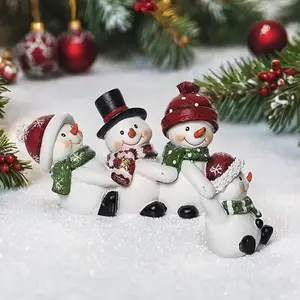 Cute Resin Christmas Snowman Statue, Four Snowmen Hugging, Perfect for Holiday Decor, Indoor Tabletop Ornament, Gift Idea