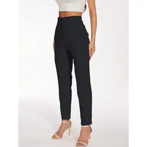 Women Trousers Ladies Slim-Fit Stylish Solid Color Slim Pleated Stretch Straight Leg Casual Formal Wear Straight Pants
