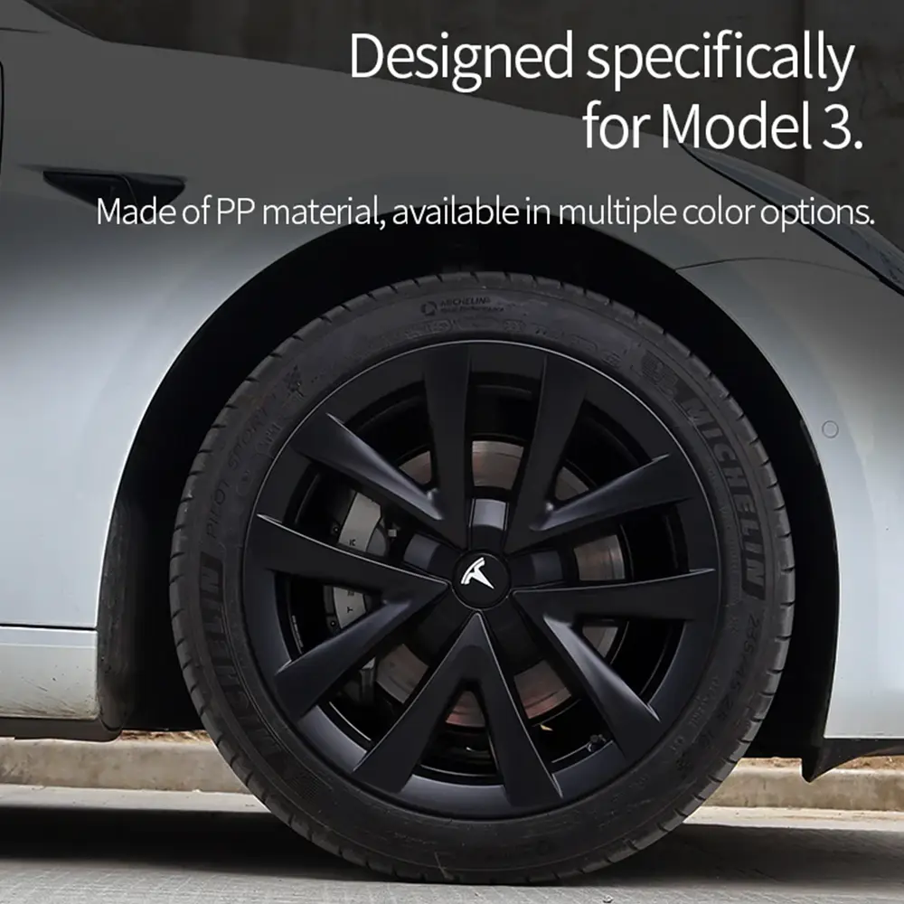 EVBASE 4PCS 18-Inch Matte Arachnid Wheel Covers - Snap-Fit Scratch Guard Protection for Tesla Model 3 Sport, Model S Plaid (2017-2023)