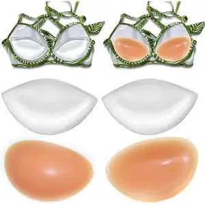 Silicone Bra Pads Inserts, Bikini insert Pads, Stiff Removable Fake Breasts Bra Fillers Enhancers, Clear& Nude,2 Pairs
