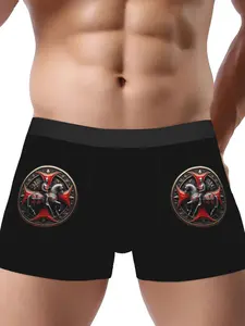BIIHUDU Medieval Knight Templar Underwear - Templar Cross & Latin Inscriptions (NOVUS REX) Print Briefs, Historical Crusader, Breathable Boxer Briefs