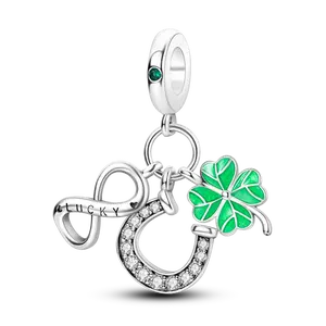 MULA Lucky Charms - Four Leaf Clover, Horseshoe and Infinity Pendant, 925 Silver-plated Beads, for Women and Girls, Suitable for Bracelets and Necklaces from Pandora