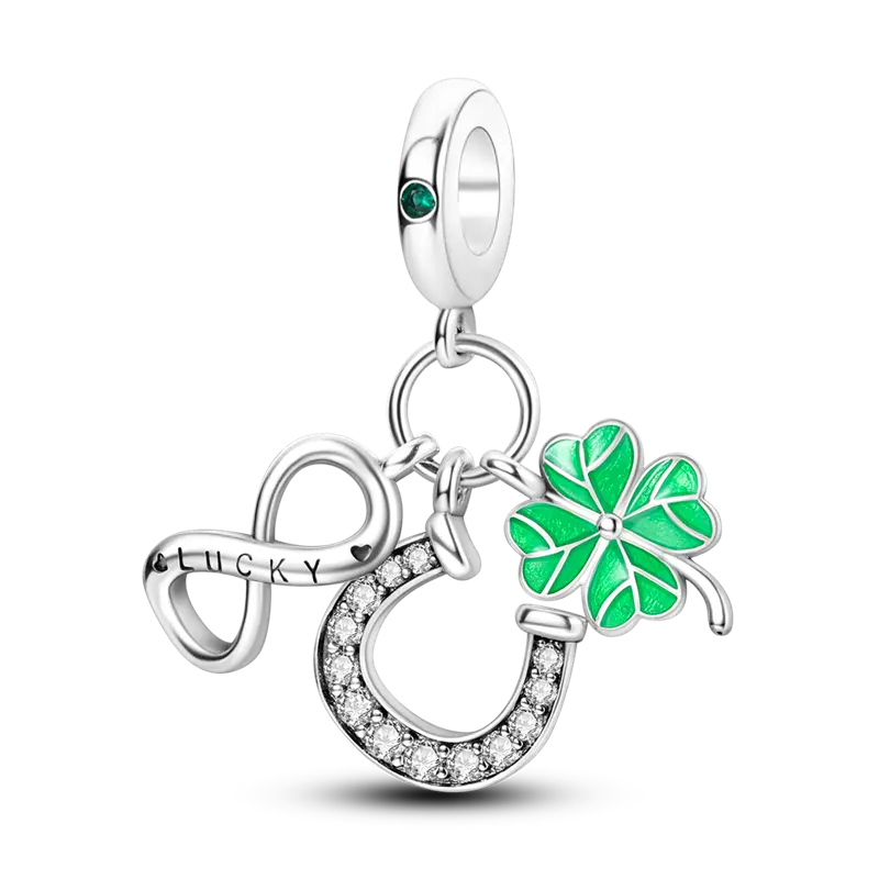 MULA Lucky Charm Pendant with Clover, Horseshoe & Infinity Symbols, 925 Silver-Plated with Zircon, Pandora Compatible, Graduations, Birthday & Mother's Day Gift for Girls, Girl