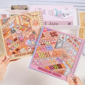 2 Books Miniature Scene Sticker Albums, Store and Room Theme Decoration Stickers, Perfect Birthday and Holiday Gifts