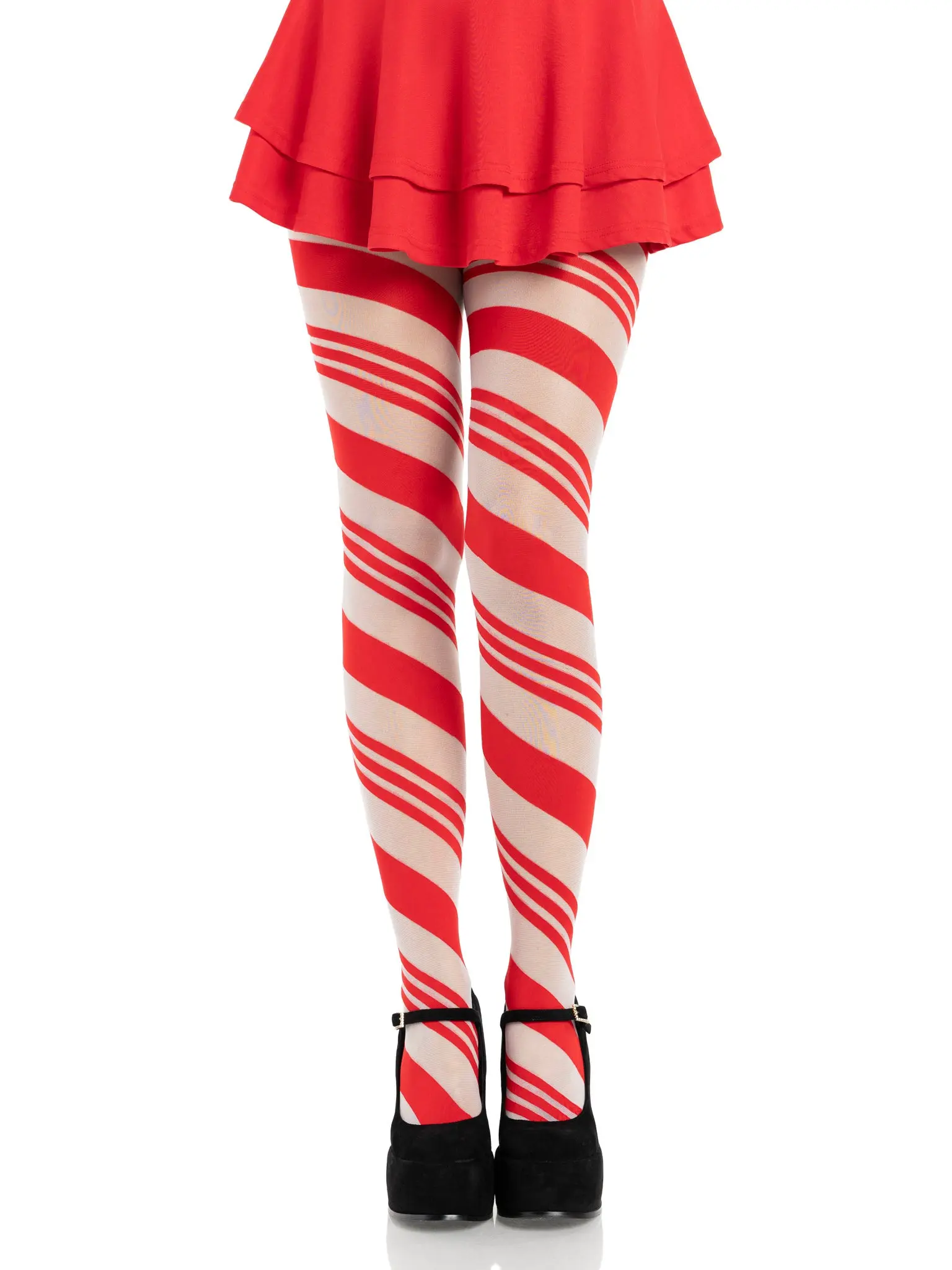Leg Avenue Women's Sheer Fabric Candy Cane Striped Tights - Ultra Soft Woven Design, Form-Fitting, Hand Washable, Festive Look for Holiday Halloween Costumes, Pair with Lingerie