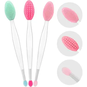 Lip Scrub Brush Dual-ended Lip Scrubber Exfoliator and Silicone Lip Exfoliator Tool Lightening for Dark Lips Nose Scrubber Lip Mask Applicator 3PCS